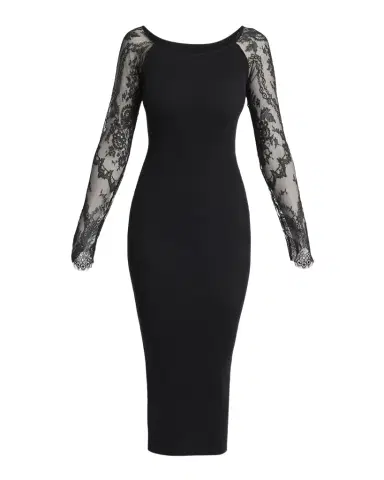 Valentino Garavani Lace Long-Sleeve Rib Midi Dress | Thumbnail 1