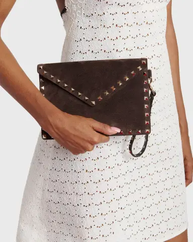 Valentino Garavani Rockstud Suede Wristlet Pouch Bag | Thumbnail 2