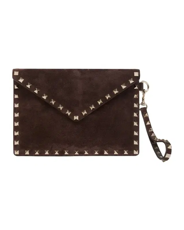 Valentino Garavani Rockstud Suede Wristlet Pouch Bag