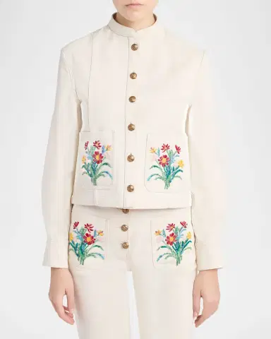 Valentino Garavani Floral Beaded Pocket Denim Jacket | Thumbnail 4 Valentino Garavani Floral Beaded Pocket Denim Jacket | Thumbnail 4
