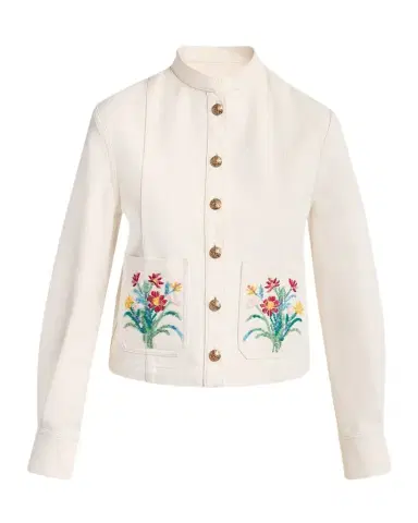 Valentino Garavani Floral Beaded Pocket Denim Jacket | Thumbnail 1 Valentino Garavani Floral Beaded Pocket Denim Jacket | Thumbnail 1