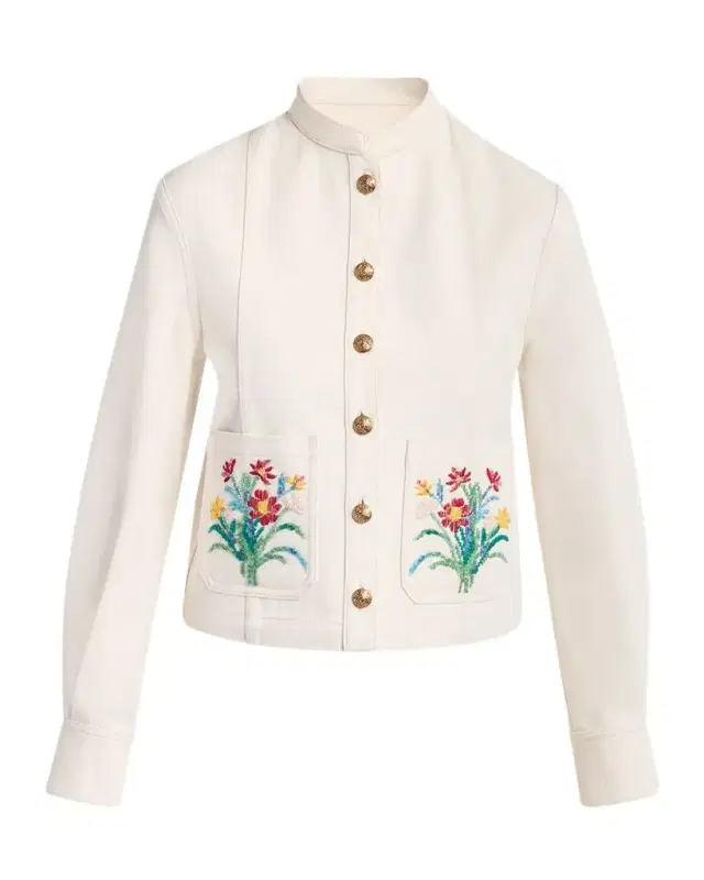 Valentino Garavani Floral Beaded Pocket Denim Jacket