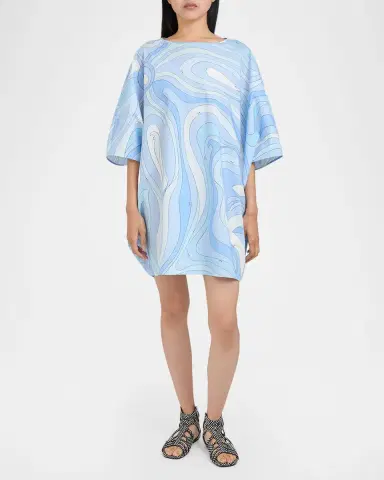 PUCCI Marmo-Print Cotton Poplin Mini Caftan Dress | Thumbnail 2