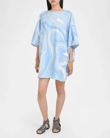 PUCCI Marmo-Print Cotton Poplin Mini Caftan Dress | Thumbnail 4