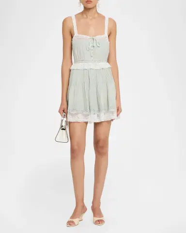 LoveShackFancy Hadlee Embroidered Lace-Trim Mini Dress | Thumbnail 2