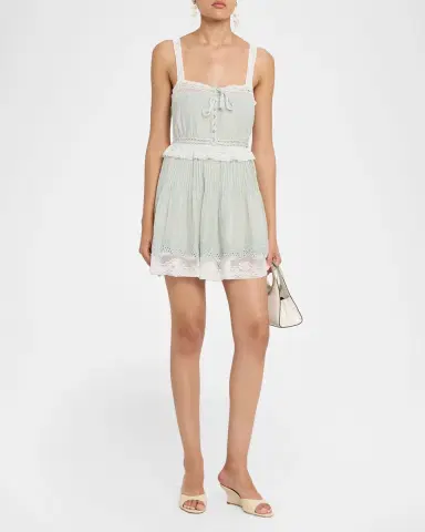 LoveShackFancy Hadlee Embroidered Lace-Trim Mini Dress | Thumbnail 4