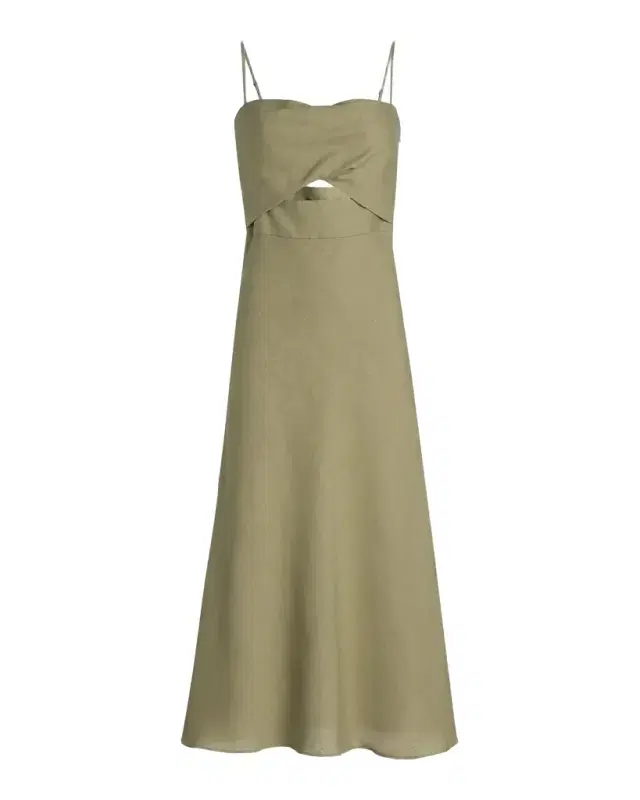 Black Halo Jada Linen Cut-Out Midi-Dress