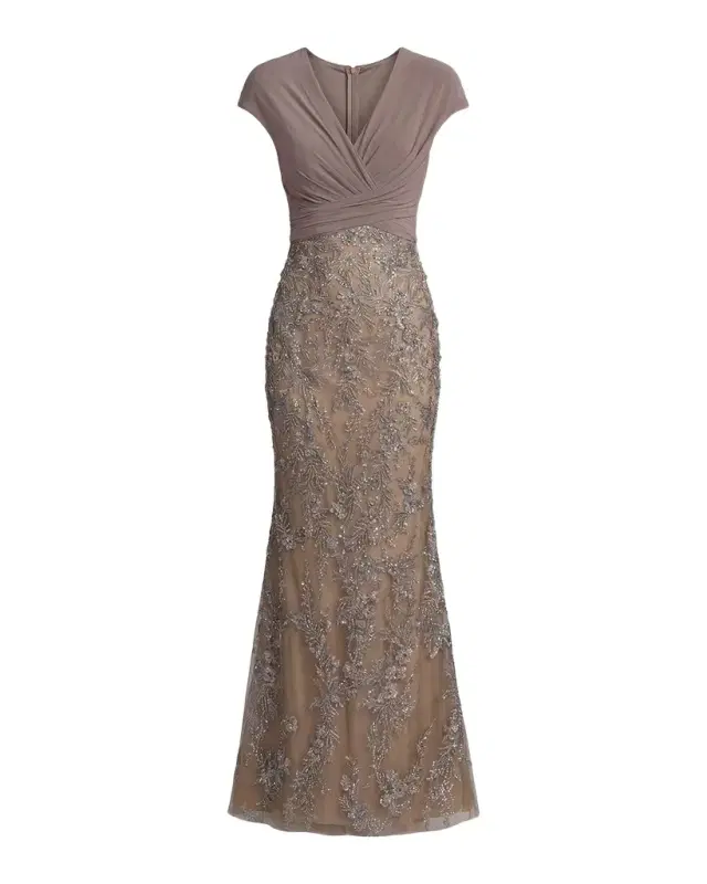 Mac Duggal Bead Embroidered Jersey & Mesh Mermaid Gown