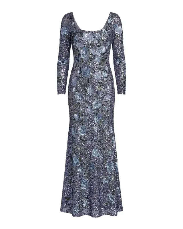 Mac Duggal Floral Embellished A-Line Gown
