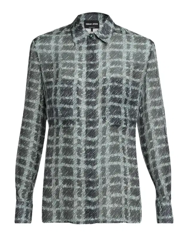 Giorgio Armani Sheer Silk Plaid Button-Front Shirt