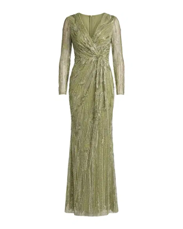 Mac Duggal Embellished Embroidered Mesh Column Gown