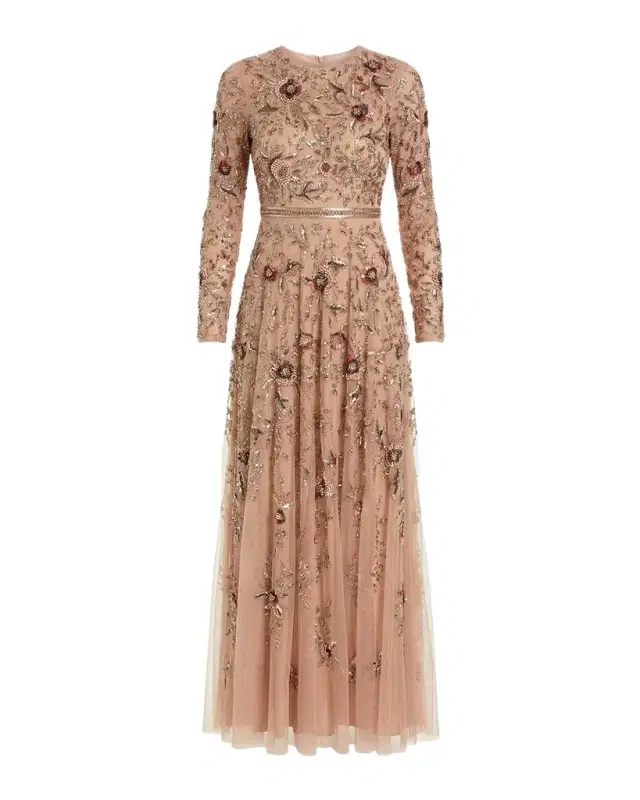 Mac Duggal Floral-Embellished Mesh A-Line Gown