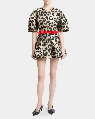 Givenchy Short-Sleeve Leopard-Jacquard Cocoon Mini Dress | Thumbnail 2 Givenchy Short-Sleeve Leopard-Jacquard Cocoon Mini Dress | Thumbnail 2