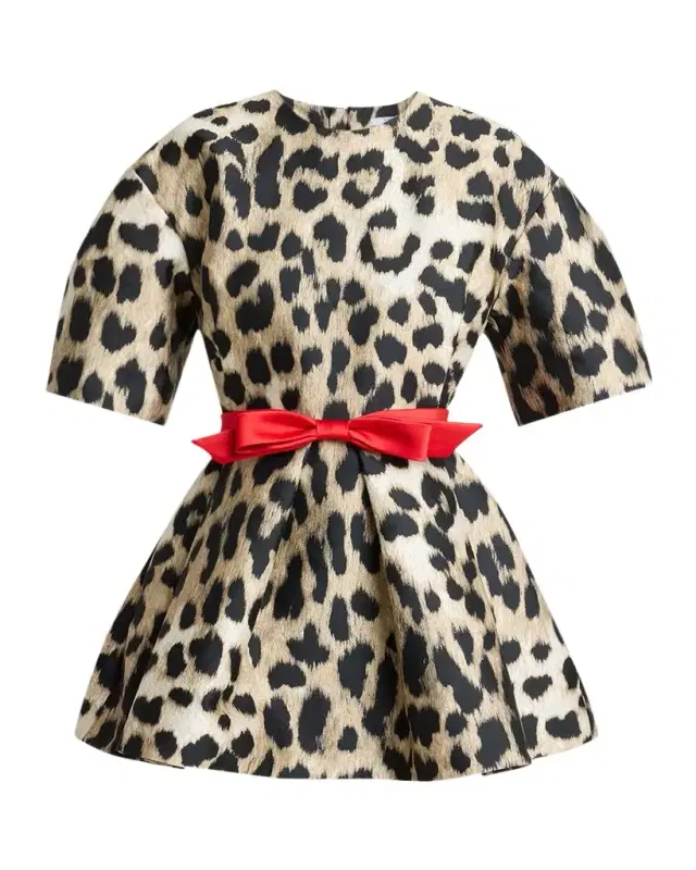 Givenchy Short-Sleeve Leopard-Jacquard Cocoon Mini Dress