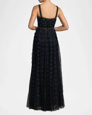 Mac Duggal Square-Neck Embroidered Mesh Gown | Thumbnail 3 Mac Duggal Square-Neck Embroidered Mesh Gown | Thumbnail 3