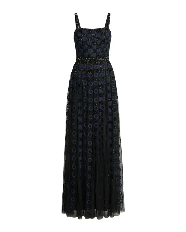 Mac Duggal Square-Neck Embroidered Mesh Gown