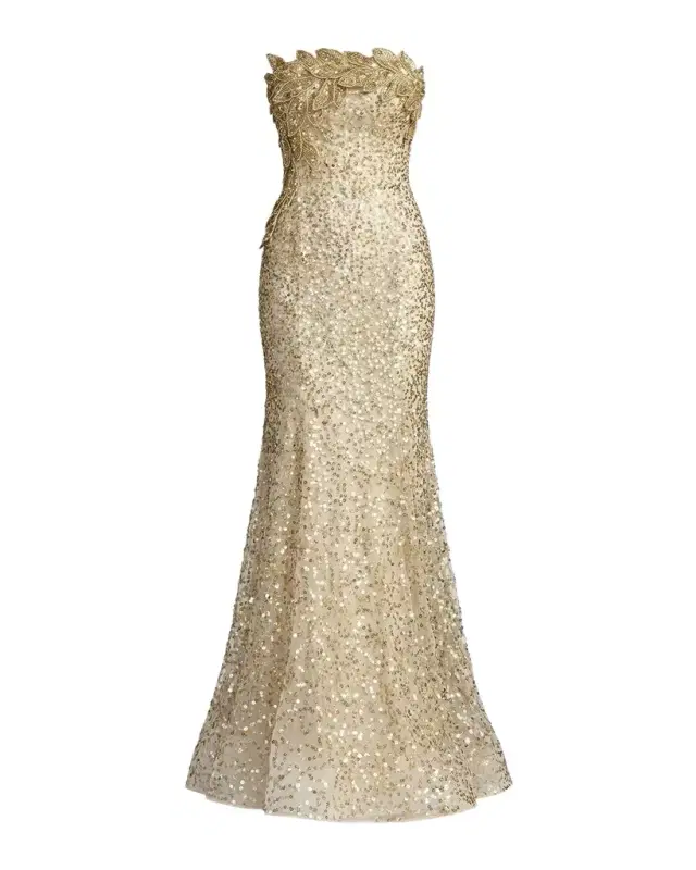 Mac Duggal Beaded Mesh Strapless Trumpet Gown
