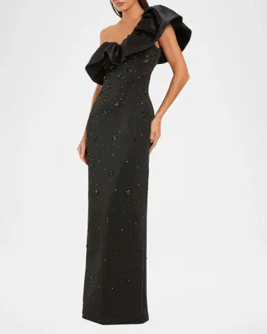 Mac Duggal Beaded Crepe One-Shoulder Column Gown | Thumbnail 3 Mac Duggal Beaded Crepe One-Shoulder Column Gown | Thumbnail 3