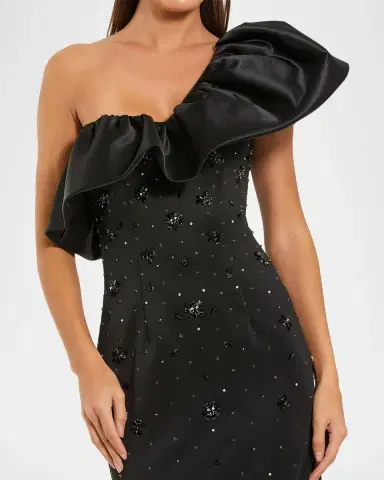 Mac Duggal Beaded Crepe One-Shoulder Column Gown | Thumbnail 4 Mac Duggal Beaded Crepe One-Shoulder Column Gown | Thumbnail 4