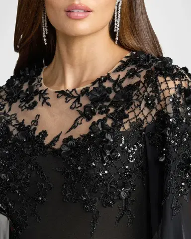 Mac Duggal Floral Embellished Chiffon Cape Gown | Thumbnail 5 Mac Duggal Floral Embellished Chiffon Cape Gown | Thumbnail 5