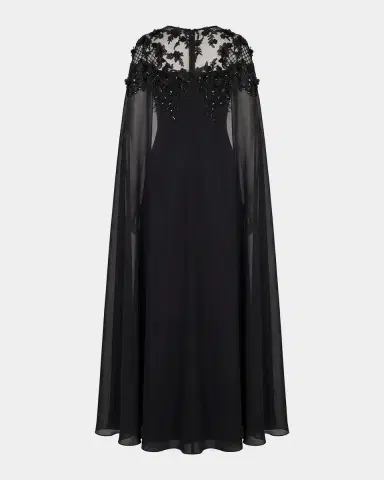 Mac Duggal Floral Embellished Chiffon Cape Gown | Thumbnail 6 Mac Duggal Floral Embellished Chiffon Cape Gown | Thumbnail 6