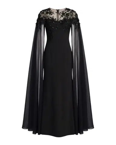 Mac Duggal Floral Embellished Chiffon Cape Gown | Thumbnail 1 Mac Duggal Floral Embellished Chiffon Cape Gown | Thumbnail 1