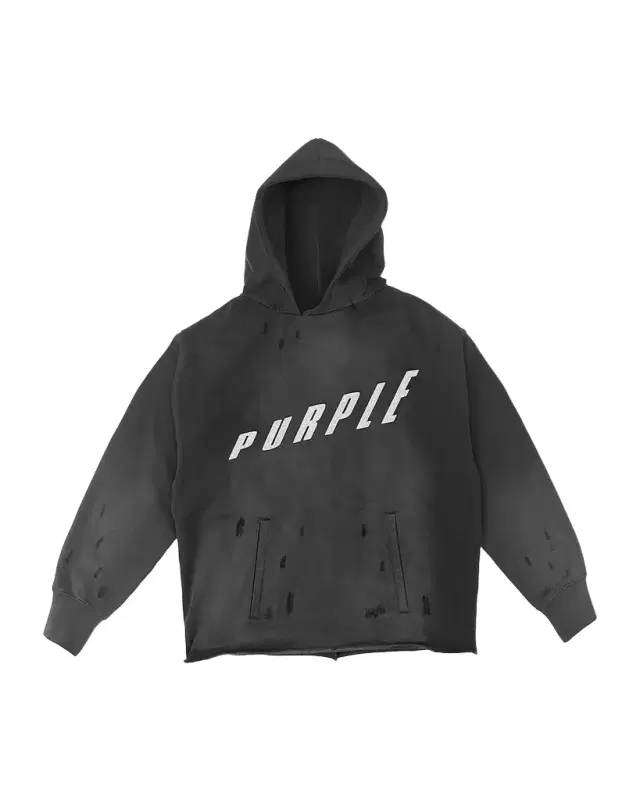 PURPLE Men 's lanted Logo Distressed Fleece Hoodie