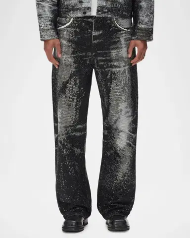 PURPLE Men's P018 Trompe L 'oeil Baggy Fit Crystal-Embellished Pants | Thumbnail 3