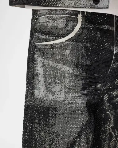 PURPLE Men's P018 Trompe L 'oeil Baggy Fit Crystal-Embellished Pants | Thumbnail 4