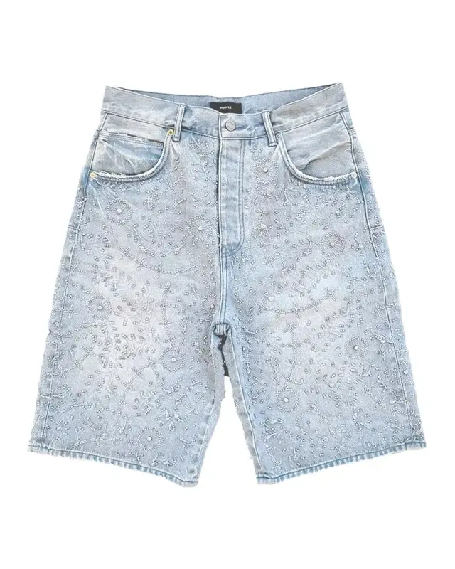 PURPLE Men 's Embellished Wide-Leg Jean Shorts