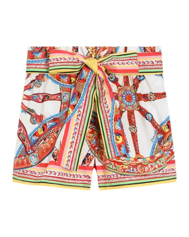 Dolce & Gabbana Girl 's Carretto-Print Poplin Shorts, Size 2-6
