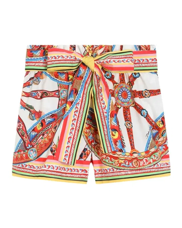 Dolce & Gabbana Girl 's Carretto-Print Poplin Shorts, Size 8-12