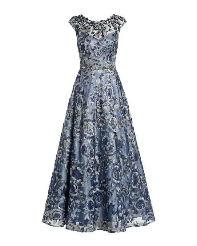 Mac Duggal Embellished Cap-Sleeve High-Neck Gown