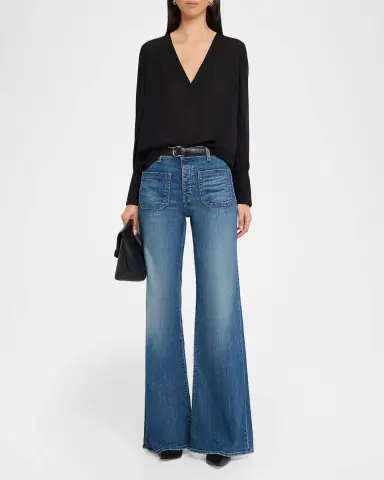 Nili Lotan Mariposa Silk Georgette V-Neck Blouse | Thumbnail 2 Nili Lotan Mariposa Silk Georgette V-Neck Blouse | Thumbnail 2