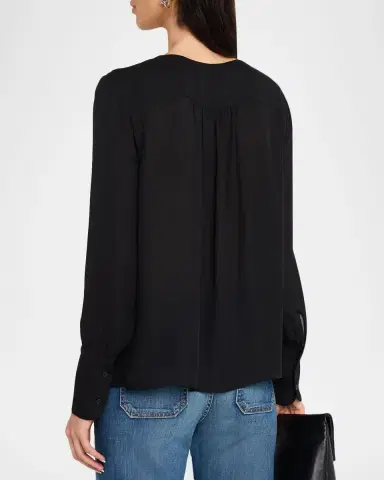 Nili Lotan Mariposa Silk Georgette V-Neck Blouse | Thumbnail 3 Nili Lotan Mariposa Silk Georgette V-Neck Blouse | Thumbnail 3