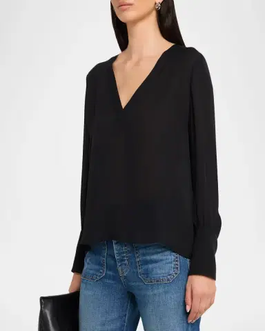 Nili Lotan Mariposa Silk Georgette V-Neck Blouse | Thumbnail 4 Nili Lotan Mariposa Silk Georgette V-Neck Blouse | Thumbnail 4