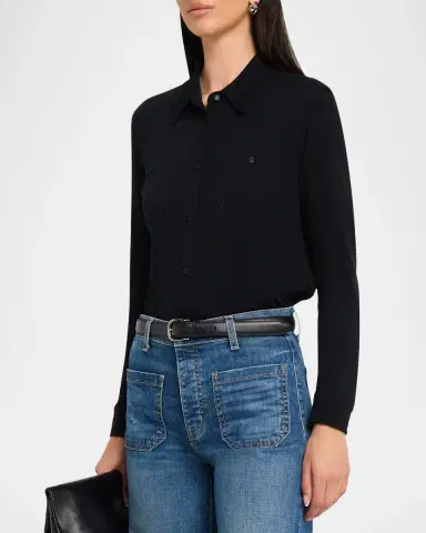 Nili Lotan Ibra Wool Jersey Button-Down Shirt | Thumbnail 4 Nili Lotan Ibra Wool Jersey Button-Down Shirt | Thumbnail 4