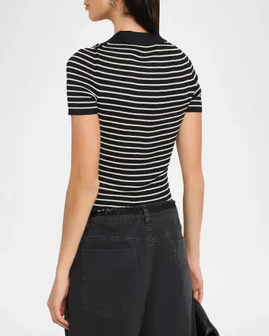 Nili Lotan Fenna Striped Short-Sleeve Polo Shirt | Thumbnail 3 Nili Lotan Fenna Striped Short-Sleeve Polo Shirt | Thumbnail 3