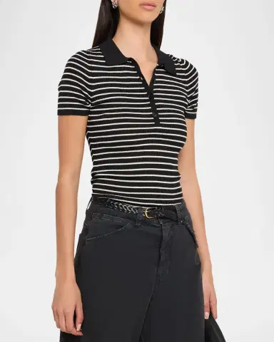 Nili Lotan Fenna Striped Short-Sleeve Polo Shirt | Thumbnail 4 Nili Lotan Fenna Striped Short-Sleeve Polo Shirt | Thumbnail 4