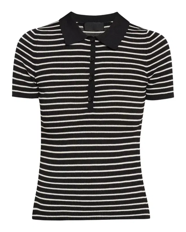 Nili Lotan Fenna Striped Short-Sleeve Polo Shirt