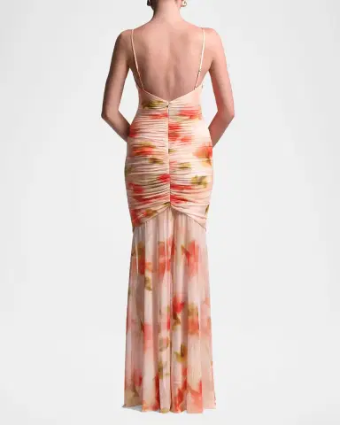 BCBGMAXAZRIA Soraya Ruched Floral-Print Mesh Gown | Thumbnail 3 BCBGMAXAZRIA Soraya Ruched Floral-Print Mesh Gown | Thumbnail 3