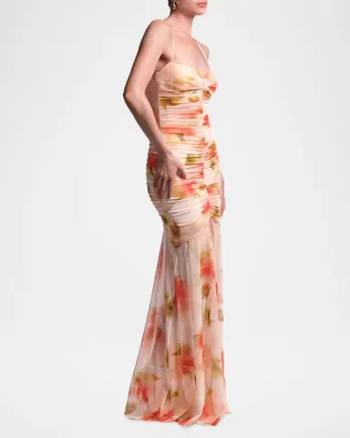 BCBGMAXAZRIA Soraya Ruched Floral-Print Mesh Gown | Thumbnail 4 BCBGMAXAZRIA Soraya Ruched Floral-Print Mesh Gown | Thumbnail 4