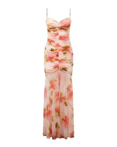 BCBGMAXAZRIA Soraya Ruched Floral-Print Mesh Gown | Thumbnail 1 BCBGMAXAZRIA Soraya Ruched Floral-Print Mesh Gown | Thumbnail 1