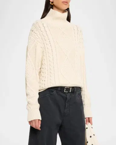 Nili Lotan Kimmy Cotton-Cashmere Fisherman Cable Turtleneck Sweater | Thumbnail 4 Nili Lotan Kimmy Cotton-Cashmere Fisherman Cable Turtleneck Sweater | Thumbnail 4