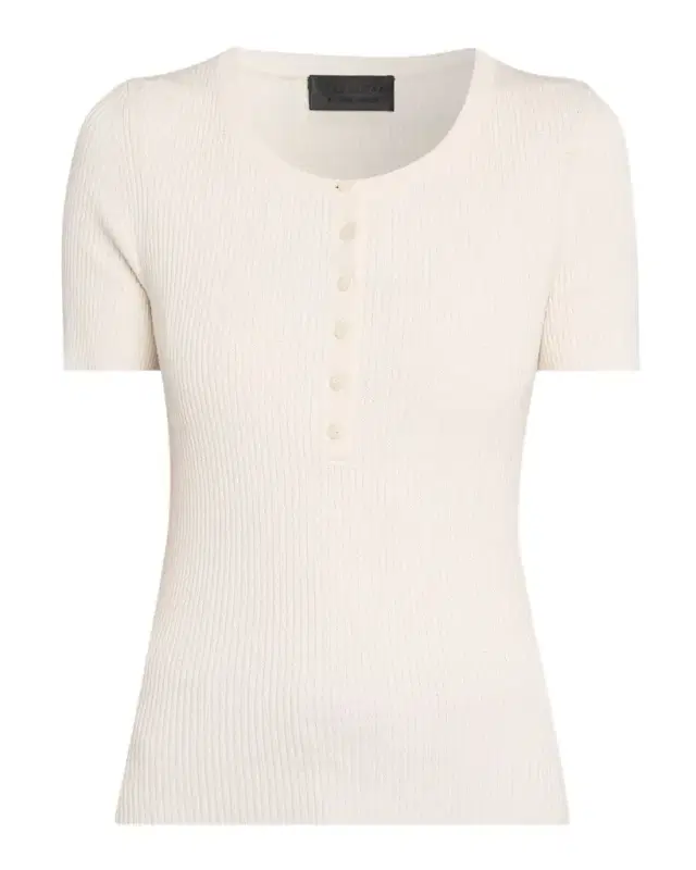Nili Lotan Francene Short-Sleeve Rib Henley Sweater