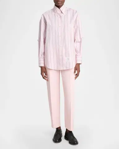 Thom Browne Sleeve-Strap Striped Cotton Poplin Button-Down Shirt | Thumbnail 2