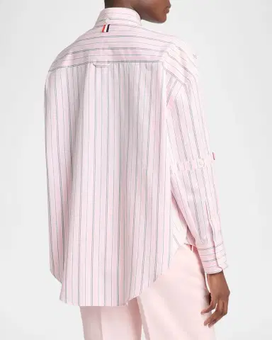 Thom Browne Sleeve-Strap Striped Cotton Poplin Button-Down Shirt | Thumbnail 3