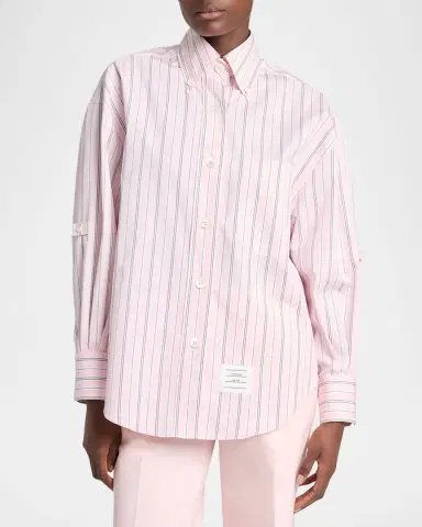 Thom Browne Sleeve-Strap Striped Cotton Poplin Button-Down Shirt | Thumbnail 4