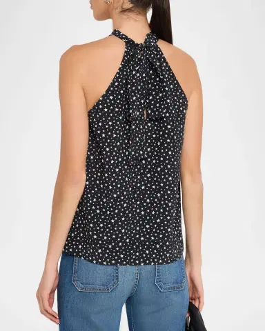 Nili Lotan Alla Star-Print Silk Halterneck Blouse | Thumbnail 3