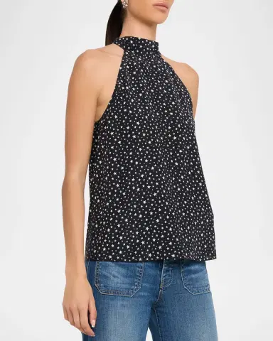 Nili Lotan Alla Star-Print Silk Halterneck Blouse | Thumbnail 4